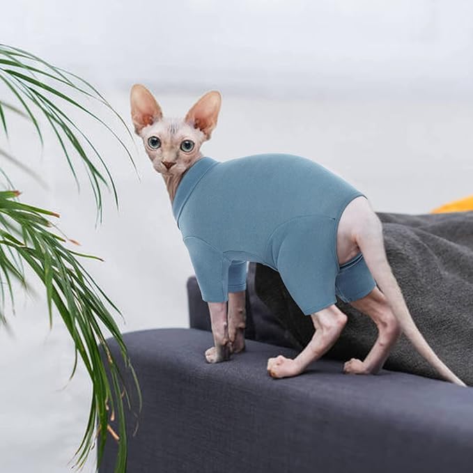 ROZKITCH Sweater for Cat, Breathable Soft Jumpers for Sphynx Only, Coat with Four Legs, Warm Sweater T-Shirt Pajamas Jumpsuit Vest Cornish Rex, Devon Rex, Peterbald Blue XL