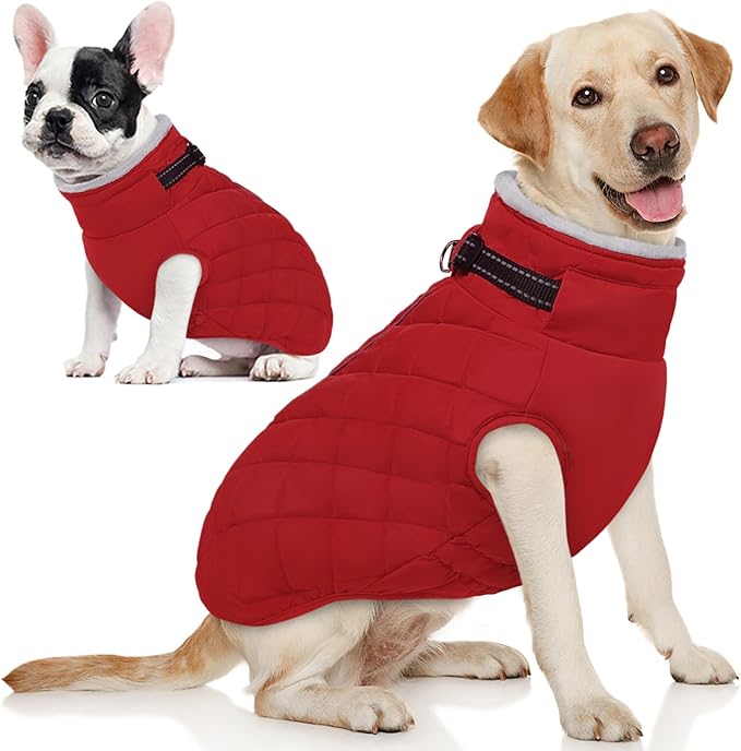AOFITEE Large Dog Winter Jacket, Waterproof Dog Coat with Back Zipper, Reflective Puffer Coat Pet Snowsuit, Warm Winter Snowsuit for Large Dogs, Snow Jacket for French Bulldog