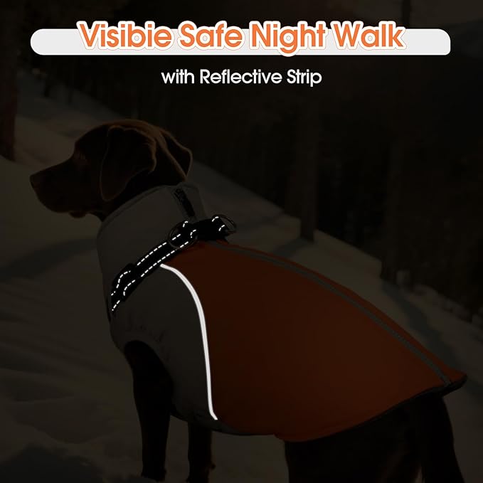 DENTRUN Dog Coat with Harness Built in, Heavy Duty Winter Dog Coat, Warm Fleece Lined Adjustable Belly for German Shepherd, Orange, XXL