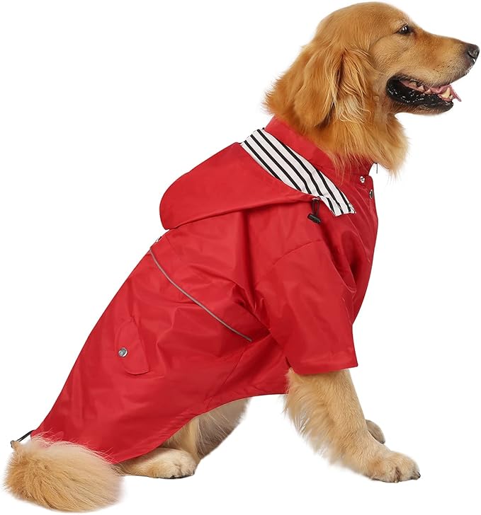 HDE Dog Raincoat Poncho Double Layer Zip Rain Jacket with Removable Hood, Leash Hole for Small to 3XL Dogs and Puppies Red - XL
