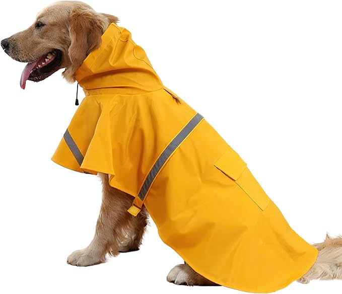 NACOCO Large Dog Raincoat Adjustable Pet Water Proof Clothes Lightweight Rain Jacket Poncho Hoodies with Strip Reflective (XXL, Yellow)
