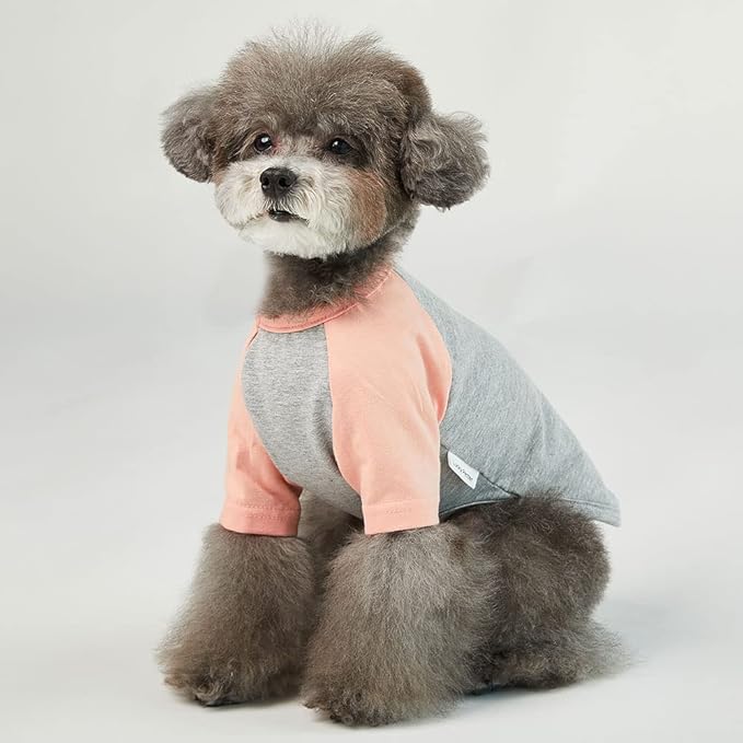 Dog Shirt for Small and Large Dogs Raglan Cotton T-Shirts Soft Breathable Dog Shirts pet Clothes Gray Series (Large, Gray/Peach)