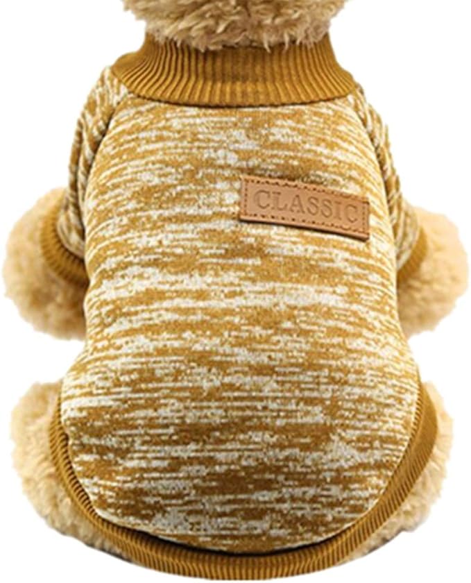 Idepet Pet Dog Classic Knitwear Sweater Fleece Coat Soft Thickening Warm Pup Dogs Shirt Winter Pet Dog Cat Clothes Puppy Customes Clothing for Small Dogs(XXL,Yellow)