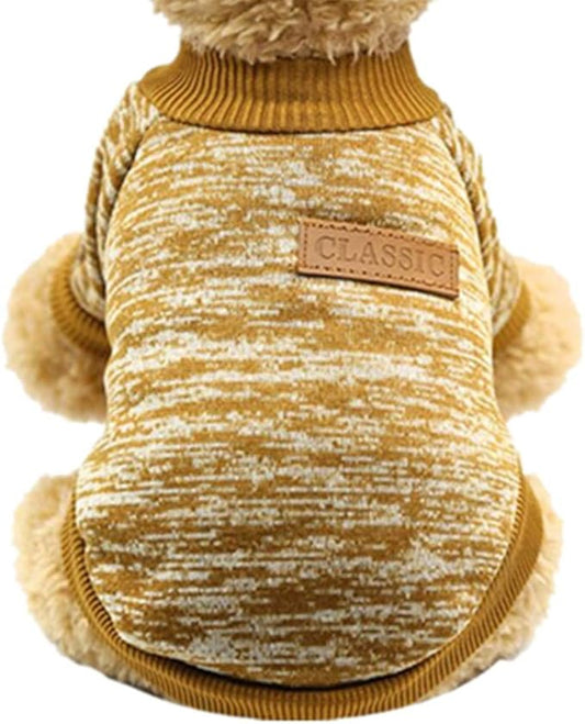 Idepet Pet Dog Classic Knitwear Sweater Fleece Coat Soft Thickening Warm Pup Dogs Shirt Winter Pet Dog Cat Clothes Puppy Customes Clothing for Small Dogs(XXL,Yellow)