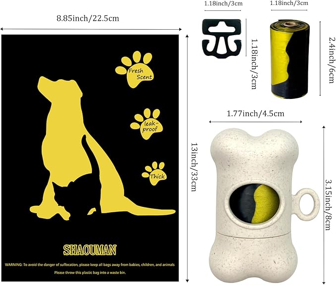 Bone Shaped Dog Waste Bag Dispenser with Leakproof Bags, 2 Holders, 30 Bags, Beige
