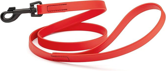 Dogline Biothane Waterproof Dog Leash Strong Coated Nylon Webbing with Black Hardware Odor-Proof Easy to Clean High Performance for Small or Large Dogs Made in USA 4 or 6 ft Lead, Cherry Red