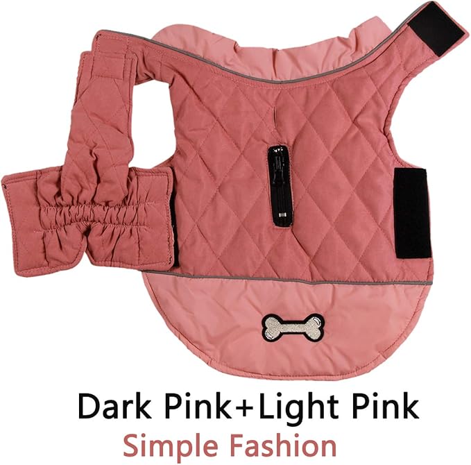 Reversible Dog Coats for Medium Dogs Waterproof Warm Puppy Jacket for Cold Winter,Pink M