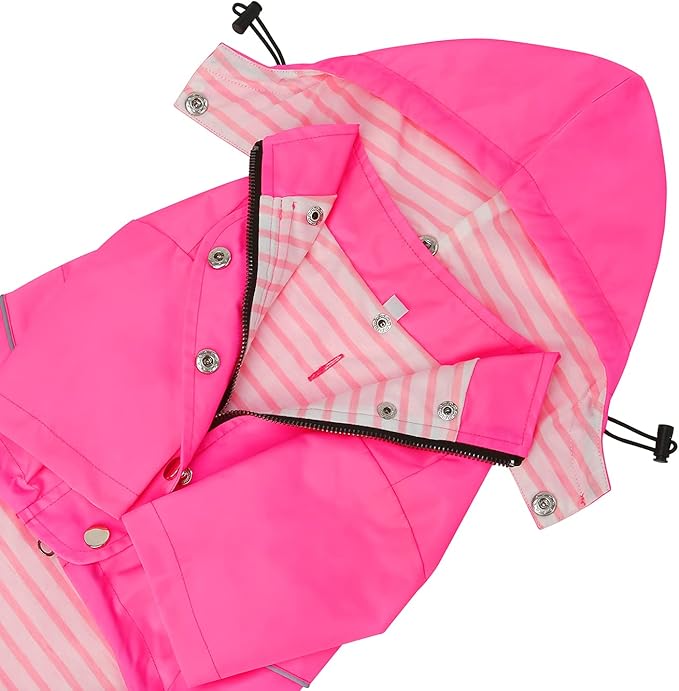 HDE Dog Raincoat Poncho Double Layer Zip Rain Jacket with Removable Hood, Leash Hole for Small to 3XL Dogs and Puppies Pink - 3XL