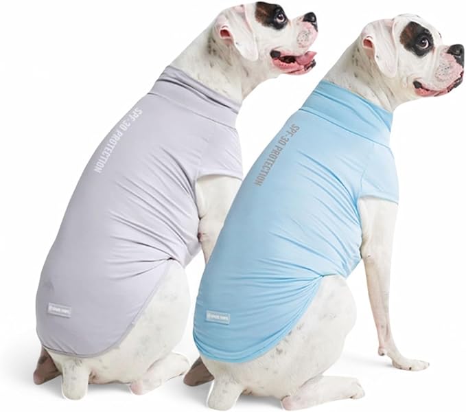 Spark Paws Sunblock Dog T-Shirt, SPF30 Protection, Lightweight Breathable Quick Dry for Dogs with Sensitive Skin - Blue & Grey (Set of 2) - 3XL