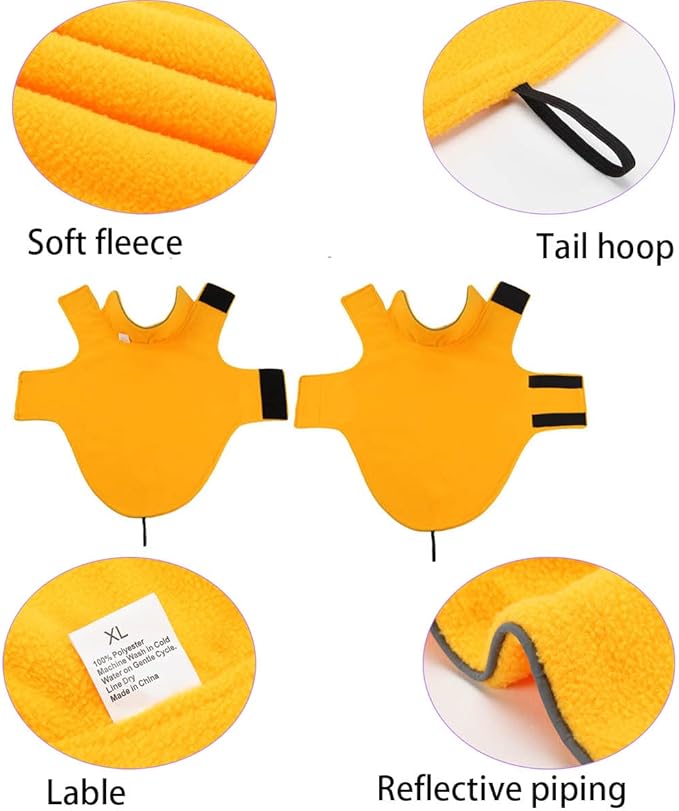Fleece Dog Coat Pet Jacket Reflective for Cold Weather for Extra Large to Small Pets(Yellow,2XL)