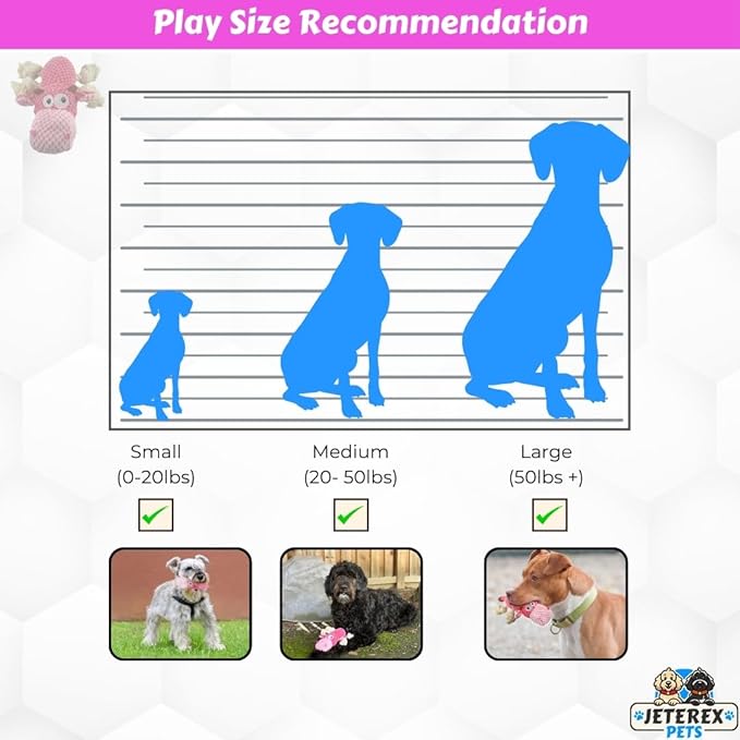 Large Dog Toy - Pink Cow Squeaky Dog Toys for Large Dogs, Medium and Small Dogs. Interactive with Pineapple Plush Fabric, Rope Legs, Hidden Seams, Reinforced Stress Points