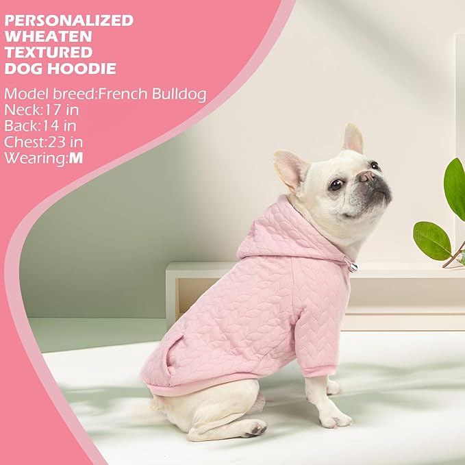 EXPAWLORER Textured Cable Knit Basic Dog Hoodie, Elevated Style Dog Sweater with Leash Hole and Pocket, Soft and Warm Pet Winter Coat, Cold Weather Clothes for Small Medium Large Dogs Cats,Pink XXL