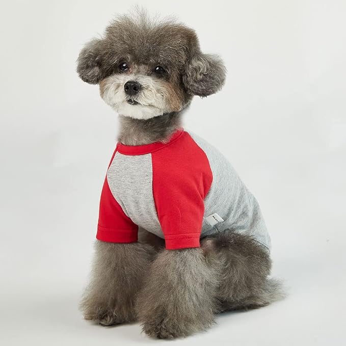 Dog Shirt for Small and Large Dogs Raglan Cotton T-Shirts Soft Breathable Dog Shirts pet Clothes Gray Series (Medium, Gray/Red)