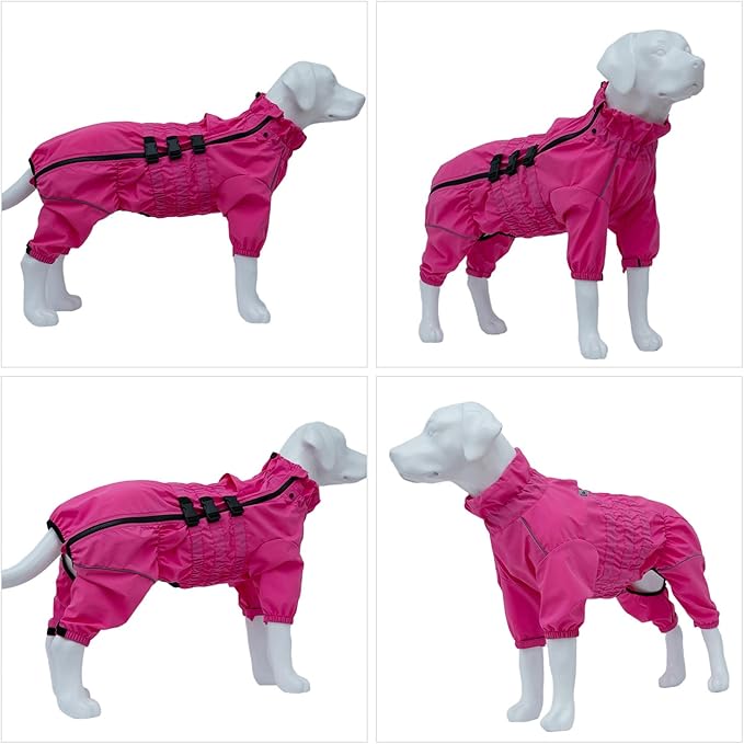 Dogs Waterproof Jacket, Lightweight Waterproof Jacket Reflective Safety Dog Raincoat Windproof Snow-Proof Dog Vest for Small Medium Large Dogs Rosered S