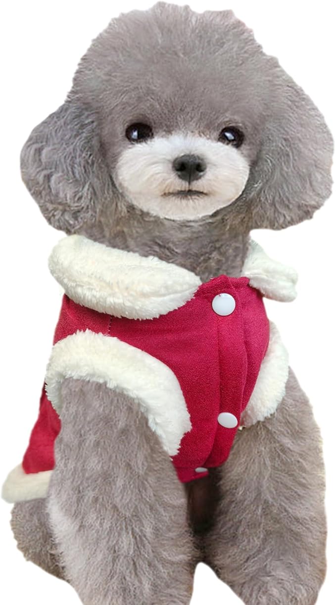 Jecikelon Bowtie Dog Cold Weather Coat Fleece Lining Warm Pet Puppy Turtleneck Dogs Winter Clothes for Small Dogs with D-Ring (Red, Large)