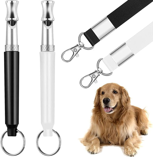 2 Pcs Dog Ttraining Whistles，Adjustable Silent Dog Whistle，with Lanyard，Black and White