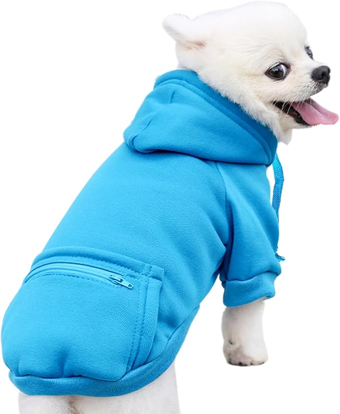 Jecikelon Winter Dog Hoodie Sweatshirts with Pockets Warm Clothes for Small Dogs Chihuahua Coat Puppy Custume Clothing (XX-Small, Y02-Blue)