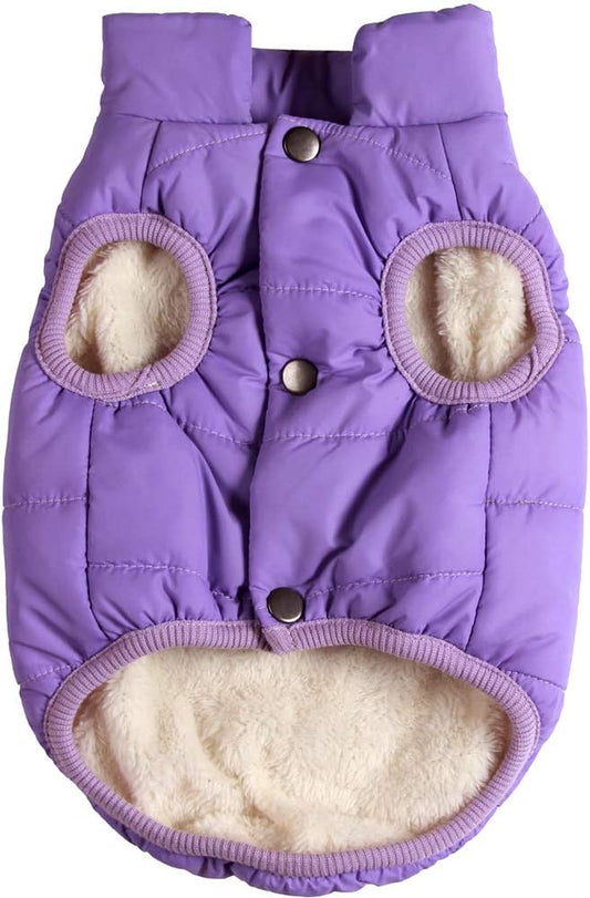 2 Layers Fleece Lined Warm Dog Jacket for Winter Cold Weather,Soft Windproof Medium Dog Coat,Purple XL