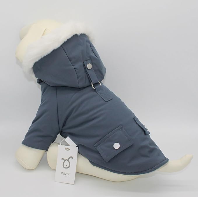 Pet Warm Dog Coat for Winter Dog Clothes Hooded Dog Jacket for Small Puppies Medium Large Dog Cat Clothes Insulated Padded Snow Jacket for Cold Weather Faux Fur (X-Large, Slate Blue)