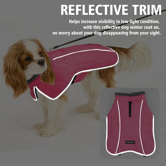 Fragralley Dog Coat Large, Waterproof Dog Jacket with Warm Fleece Lining, Adjustable Reflective Dogs Winter Coat, Turtleneck Pet Coats for Cold Weather (Pink L)