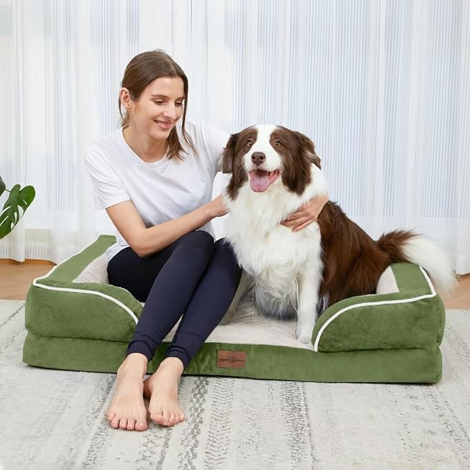 Comfort Expression Orthopedic Dog Bed for Extra Large Dogs 53x42 Inch, Waterproof Egg Crate Foam XXL Pet Bed with Removable Bolsters, Dog Couch with Washable Cover & Non-Slip Bottom, Light Green