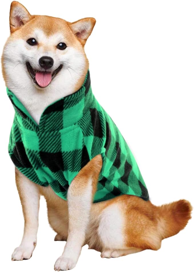 KAMA BRIDAL Spring Autumn Winter Coat Pullover Fleece Vest for Cats Small and Medium Dogs Thin Sweater Green & Black Plaid (Green, S)