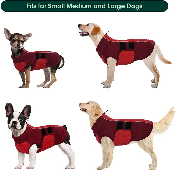 Kuoser Dog Jacket, Winter Dog Coats for Medium Dogs, Reflective Doggie Cold Weather Coats Pet Clothes, Puppy Snow Jacket for Frech Bulldog, Boston Terrier, Red M