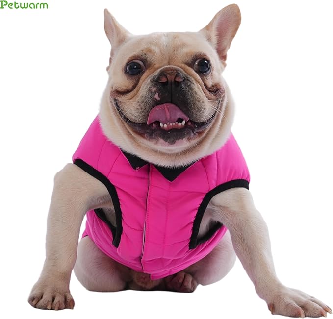 PetWarm Reversible Dog Winter Coat, Windproof Dog Puffer Vest, Soft Vest for Dogs with Hook-and-Loop Strap for Easy Dressing, Waterproof Coat for Dogs with Adjustable Fit, Pink, M