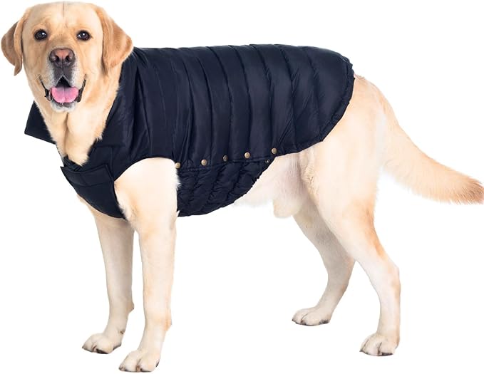 SPACE LION Dog Puffer Jacket, Down Winter Coat, Durable Outdoor Coat for Cold and Windy Conditions, Waterproof, Lightweight Jacket, Adjustable Fit for Small, Medium, Large Dogs(Onyx Black,24/2XL)