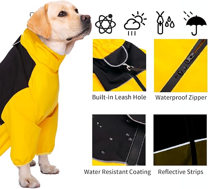 Dog Raincoat,Waterproof Windproof Rain Jacket,All-Weather Jacket,for Small Medium Large Extra Large Dogs (Yellow, Large)