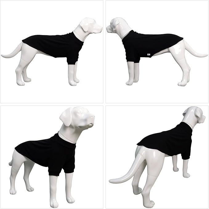 Lovelonglong Ribbed Dog T-Shirt Cotton Knitted Dog Sweaters for All Season Pet T-Shirts for Large Medium Small Dogs Black S