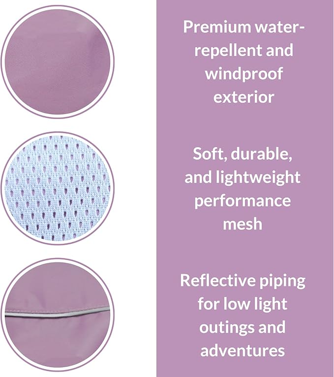 DJANGO Dog Jacket & Raincoat – Lightweight Water-Resistant Coat for Small, Medium, Long Dogs, Dachshunds – Reflective, Adjustable Fit, Harness-Compatible Easy-Access Harness Hole - Lilac Purple Medium