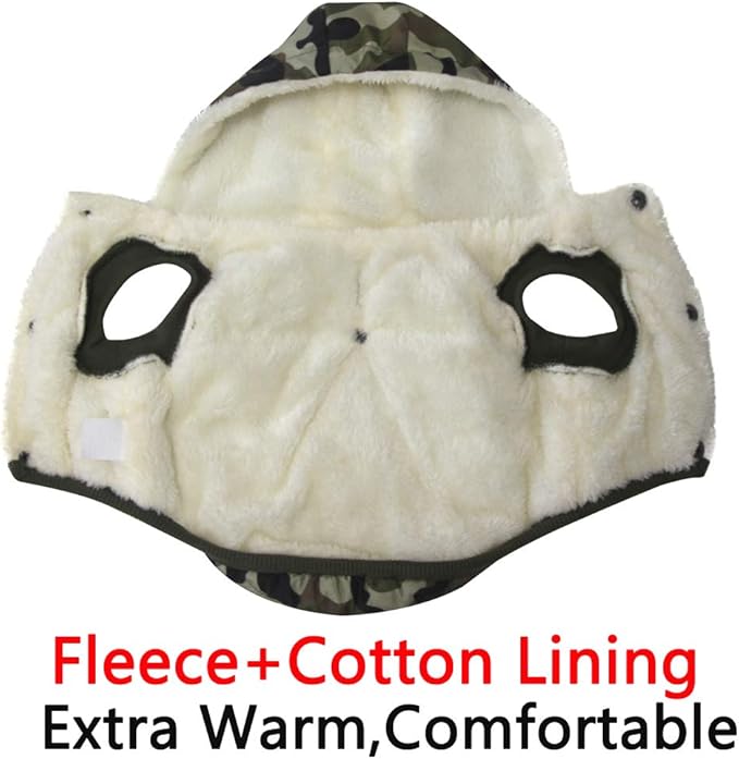 Fleece Lining Extra Warm Dog Hoodie in Winter for Large Dogs Jacket Pet Coats with Hooded,Green Camo XL