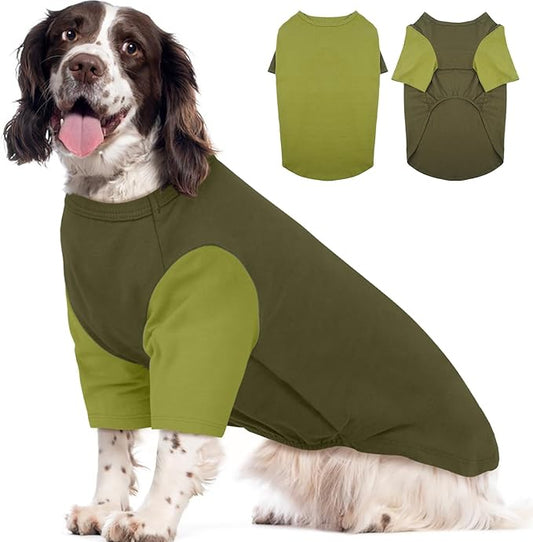 2 Pack Dog Shirt for Large Dogs XXL - Soft Breathable Cotton Tees, Freedom of Movement Prevents Overheating Dog Clothes for Border Collie, Pitbull, Boxer, Hiking, Play, Casual Wear, Green