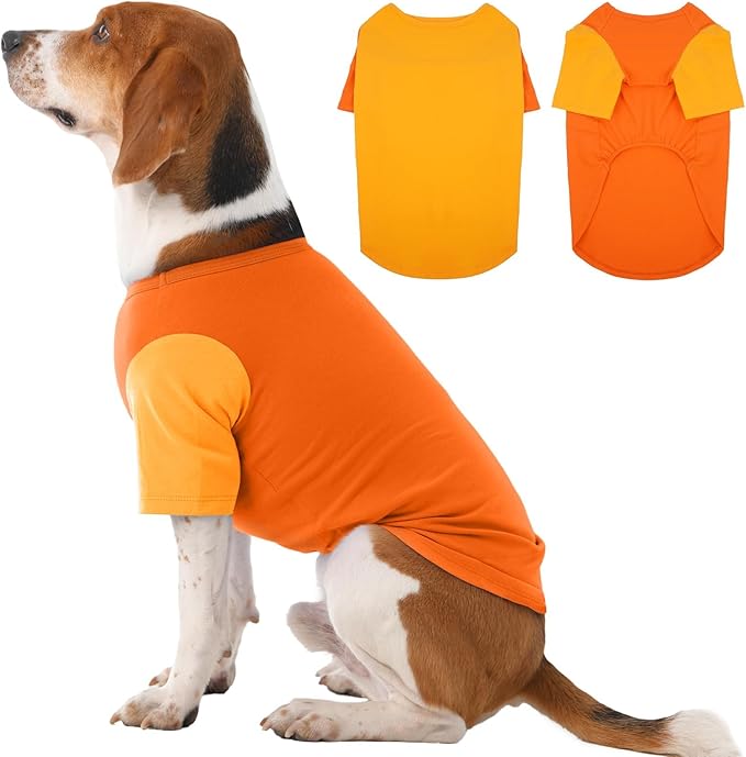 2 Pack Large Dog Shirts for Summer - Stretchy Breathable Cotton Dogs T-Shirt, Protect Skin Easy On and Off Dogs Clothes for French Bulldog, Pug, Daily Wear, Park, Travel, Beach Trips, Orange