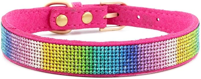 Serijoars Small Dog Collar with Rhinestone Crystal Diamond Colorful Bling Girl Puppy Cat Collars (M, Hot Pink2)