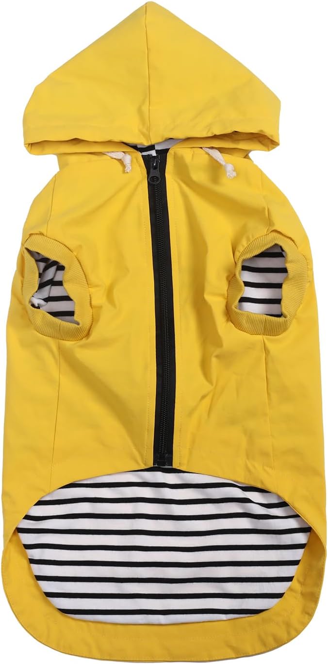 Dog Raincoat rain Jacket Dogs Waterproof fit for Small Medium Breeds Zipper Closure Pocket Storage in Cold Day - Yellow - XXL