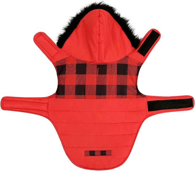 HDE Dog Puffer Jacket Fleece Lined Warm Dog Parka Winter Coat with Harness Hole Buffalo Plaid - M