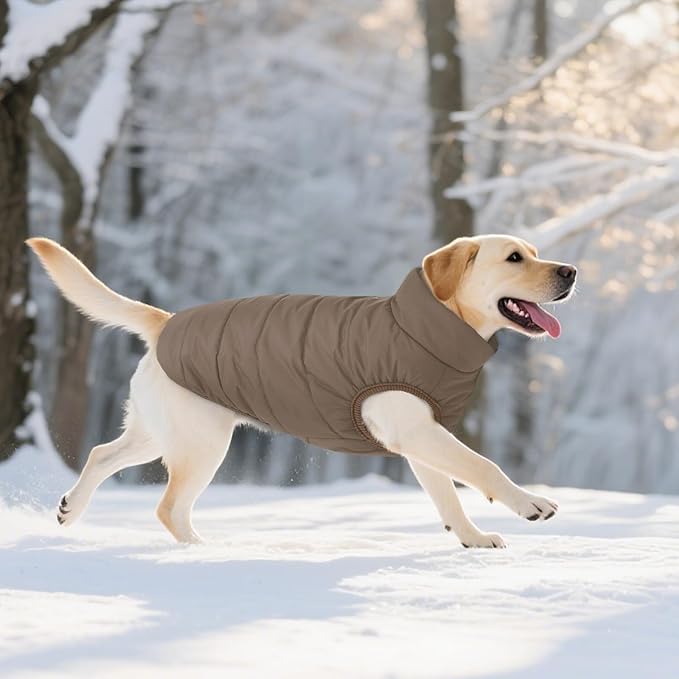 ASENKU Dog Winter Coat - Waterproof Windproof Dog Jacket, Warm Snowproof Doggie Puffer Vest for Cold Weather, Lightweight Snow Coats for Small Medium Large Dogs (2XL, Coffee)