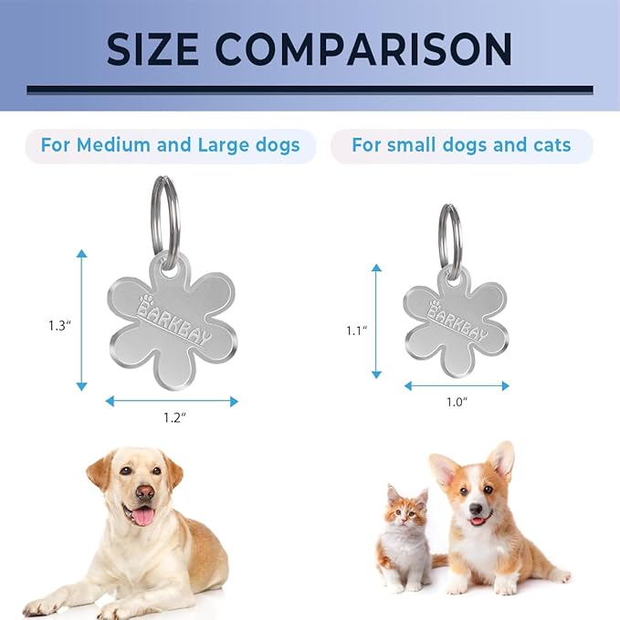 Dog Tags Personalized for Pets,Dog Name Tags QR Code,No Subscription Fees,Modifiable Pet Online Profile,Stainless Steel,No App Required,for Dogs and Cats Small,Medium,Large(Flower,Small)
