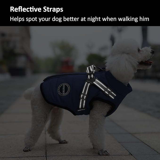 Dog Winter Coat,Warm Jacket Paded Fleece Pet Vest with Built in Harness,Windproof Reflective Cozy Adjustable Snow Pet Coat Clothes with Zipper for Small Medium Dogs