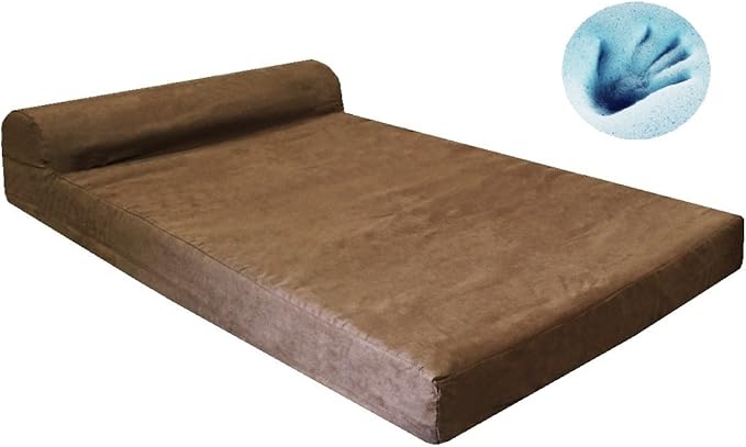 Dogbed4less Premium HeadRest Orthopedic Cooling Memory Foam Dog Bed for Extra Large Dogs with Waterproof Lining and Washable Suede Brown Cover, Jumbo 55X47X4