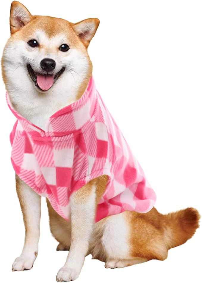 KAMA BRIDAL Dog Spring Autumn Winter Coat Pullover Fleece Vest for Cats & Small/Medium Dogs - Thin Sweater, Pink & White Plaid (L)