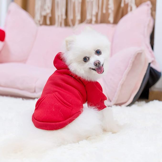 KOOLTAIL Basic Dog Hoodie - Soft and Warm Dog Hoodie Sweater with Leash Hole and Pocket, Dog Winter Coat, Cold Weather Clothes Sweatshirt for Small Medium Large Dogs Puppy Cat Boys Girls Red XS