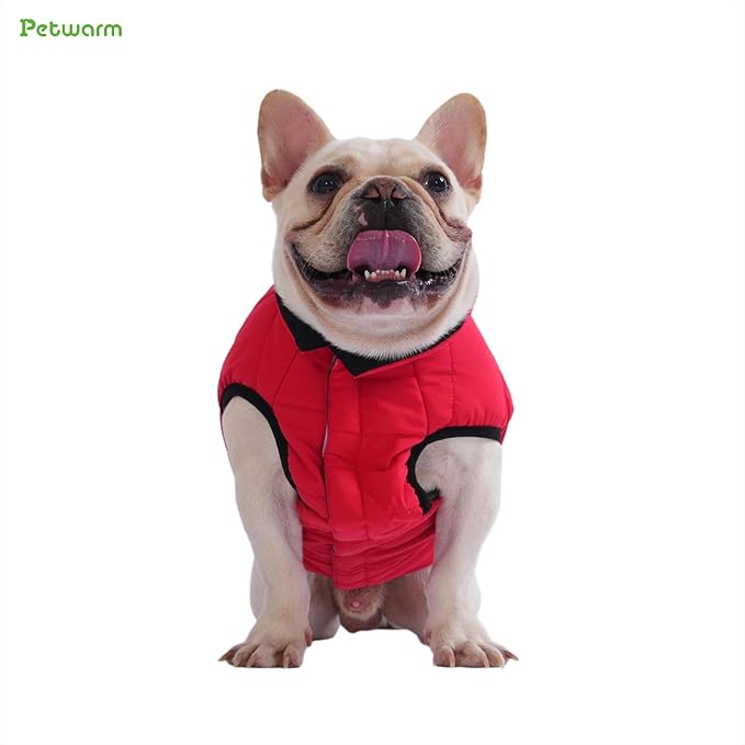 PetWarm Reversible Dog Winter Coat, Windproof Dog Puffer Vest, Soft Vest for Dogs with Hook-and-Loop Strap for Easy Dressing, Waterproof Coat for Dogs with Adjustable Fit, Red, L