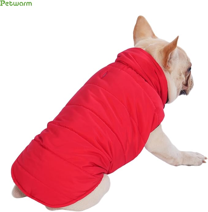 PetWarm Reversible Dog Winter Coat, Windproof Dog Puffer Vest, Soft Vest for Dogs with Hook-and-Loop Strap for Easy Dressing, Waterproof Coat for Dogs with Adjustable Fit, Red, M
