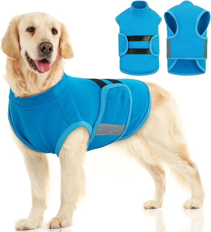 MIGOHI Dog Anxiety Relief Coat,Comfort Anxiety Vest for Dogs,Adjustable Dog Anxiety Calming Wrap for Fireworks,Thunderstorm,Travel,Separation,Anxiety Jacket for Large Dogs,L,Blue