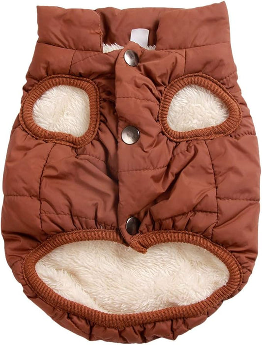 2 Layers Fleece Lined Warm Dog Jacket for Winter Cold Weather,Soft Windproof Large Dog Coat,Brown XXXL