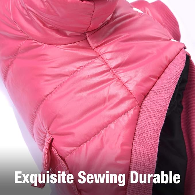 LESYPET Dog Coat for Small Dogs, Windproof Doggie Puffer Jacket with Leash Hole, Extra Warm Dog Jacket Winter Coat, Pink XL