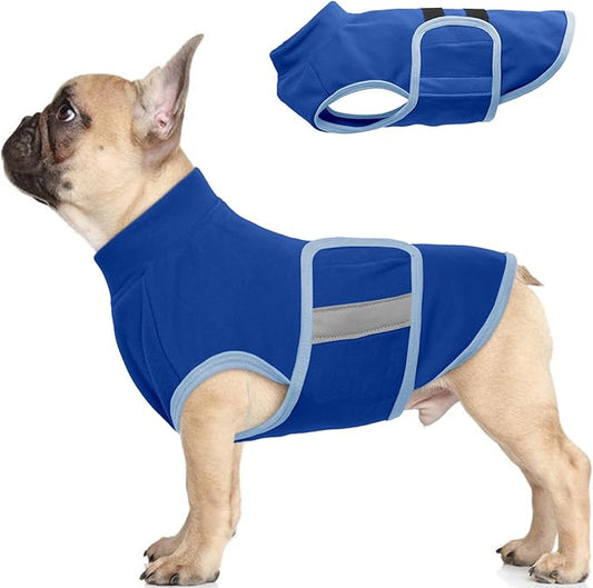 IDOMIK Warm Fleece Dog Sweater for Medium Dogs,Soft Winter Dog Fleece Jacket Coat for Fall Cold Weather,Adjustable Fleeced Vest with Reflective Strips,Pullover Pet Sweatshirt for Girl Boy Dogs,Blue,M